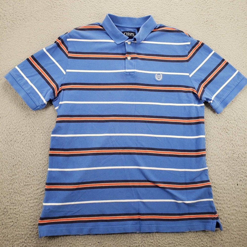 Chaps Shirt Mens Large Blue Striped Short Sleeve Classicore Preppy‎ Polo